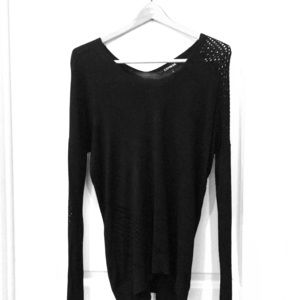 Express Black V-Neck Mesh Accented Sweater